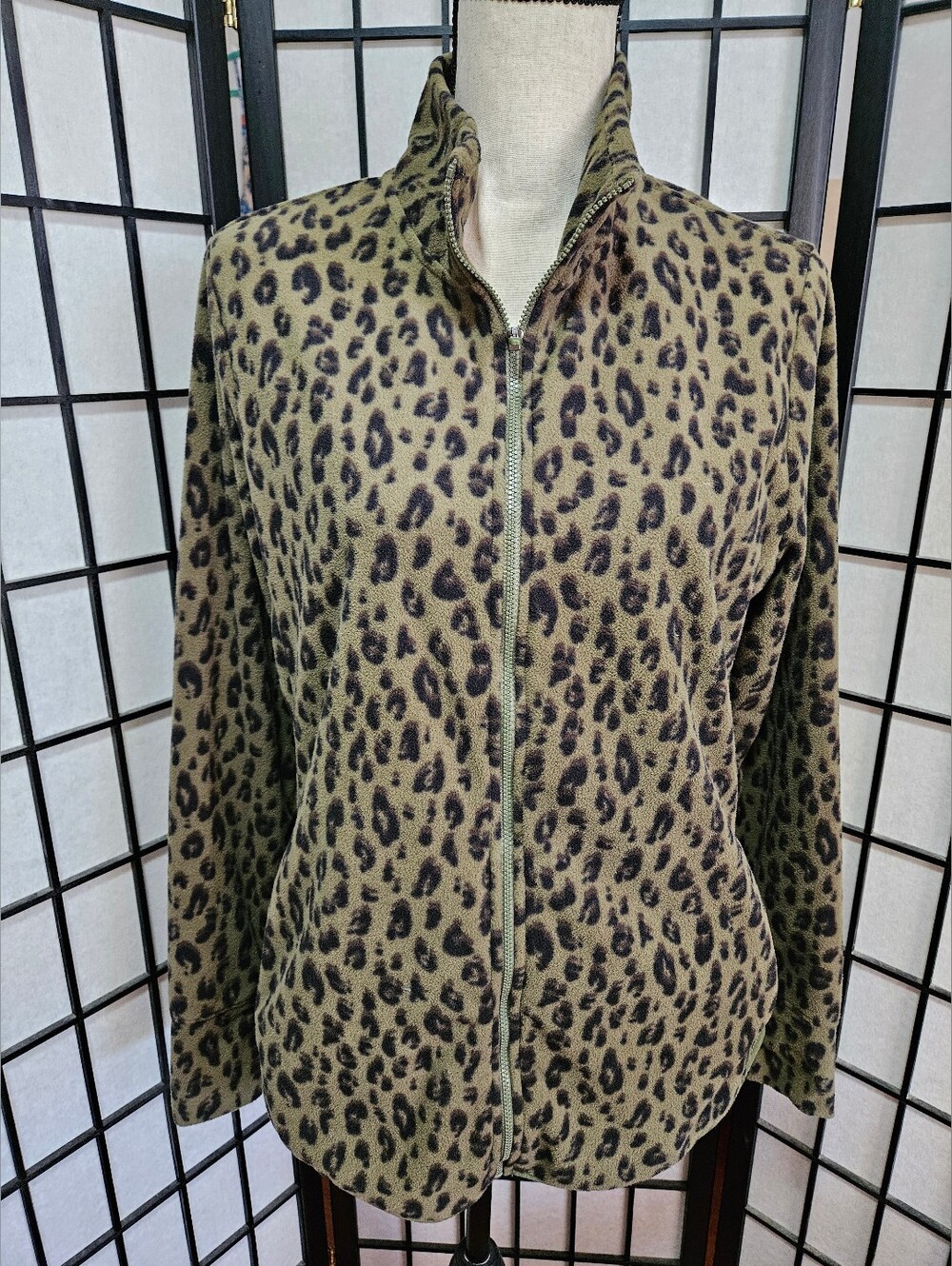 Old Navy Active Large Go- Warm Full- Zip Performance Fleece Olive Green Leopard